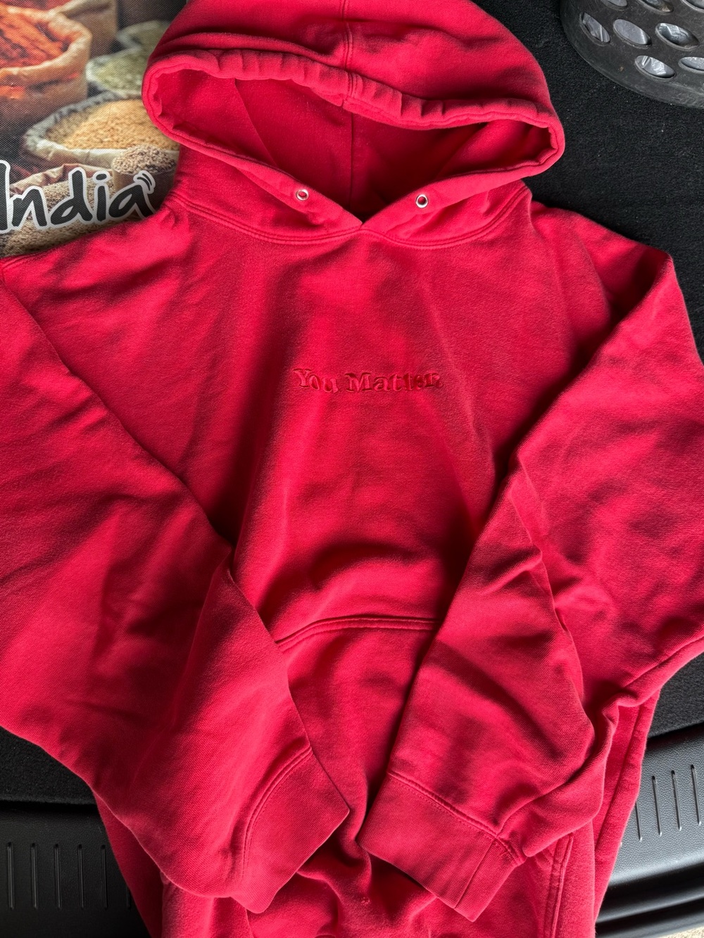 Red Hooded Sweatshirt with Embroidered Script - Men